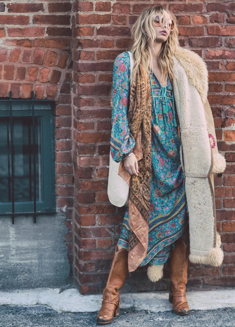 Spell & The Gypsy Collective Folk Town Turquoise Floral Midi Dress Size S Boho